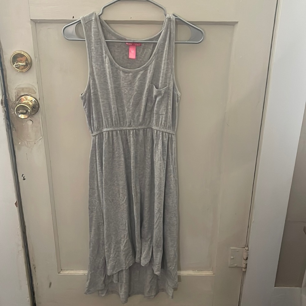 Mix & Co gray sleeveless high low stretch soft summer dress with pocket. MD
